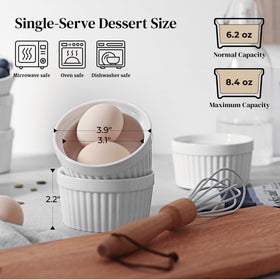 DOWAN ramekins 6 oz for soufflé, durable porcelain safe in microwave and oven.
