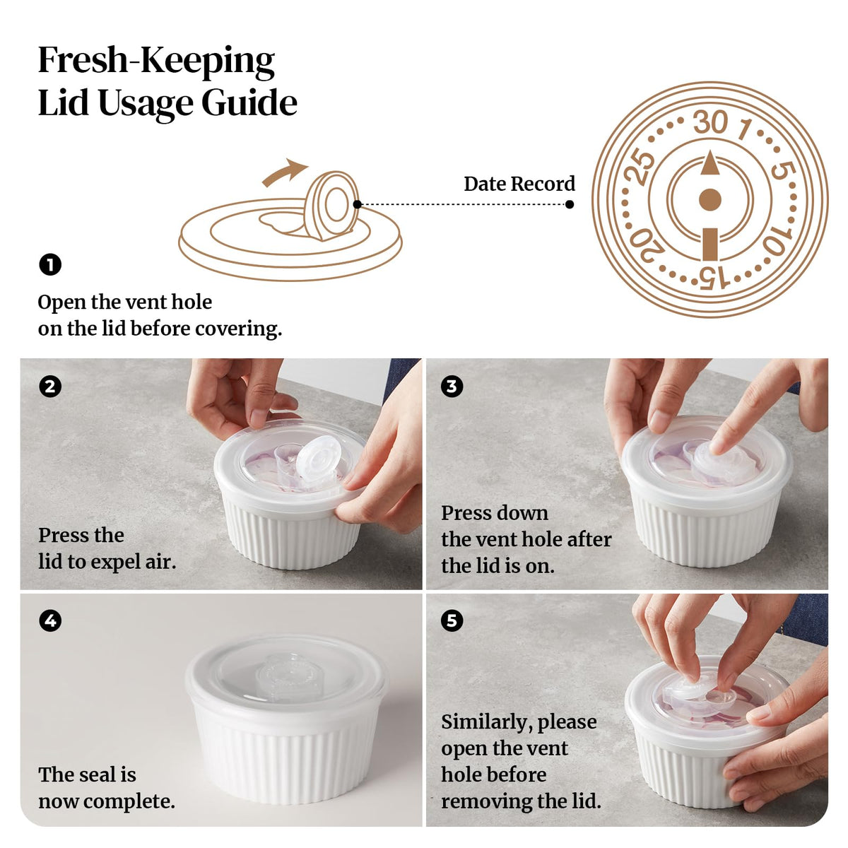 DOWAN ramekins with airtight lids and date marker to track freshness