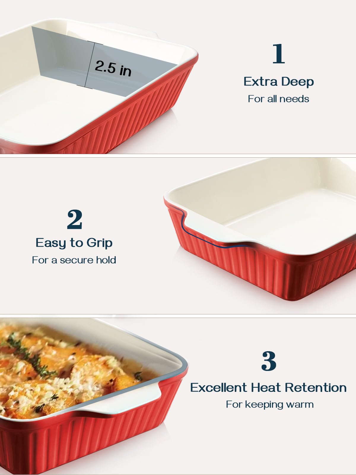 DOWAN rectangular bake dish with handles for easy transport.