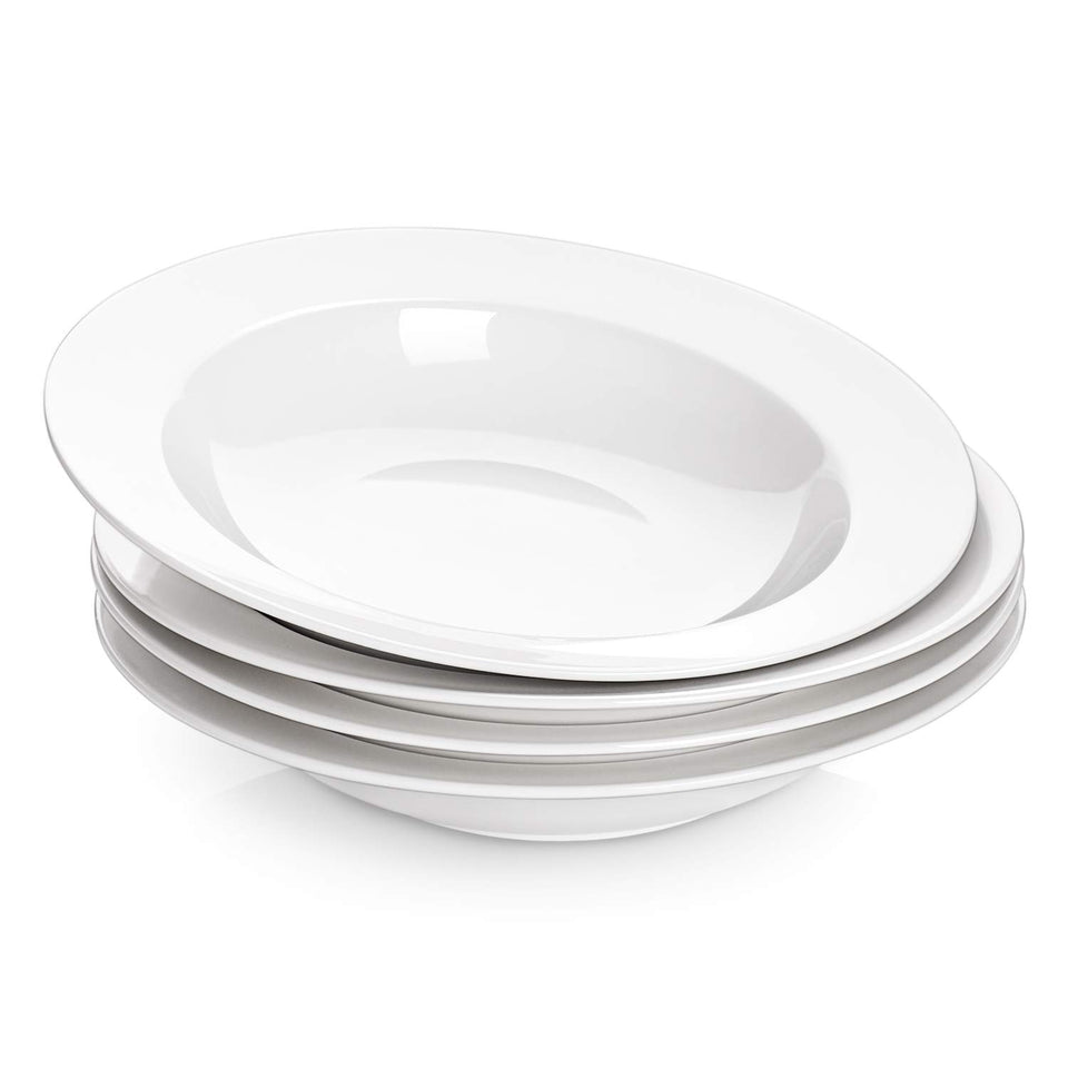 DOWAN soup and pasta bowls set of 4 in white porcelain, ideal for daily meals.