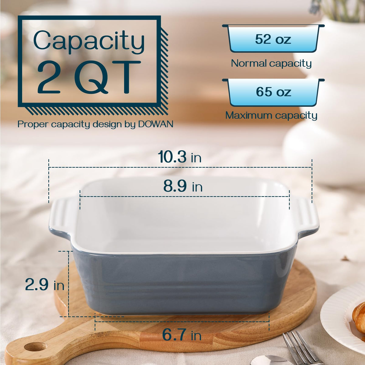 DOWAN square bakeware double handles for easy oven transfer