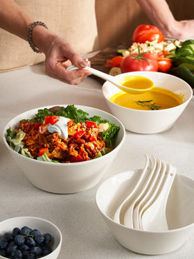 DOWAN stackable flat-bottom design improves cabinet organization