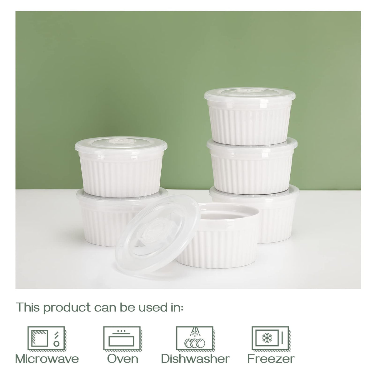 DOWAN stackable porcelain ramekins save space in kitchen cabinets.