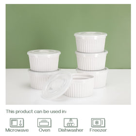 DOWAN stackable porcelain ramekins save space in kitchen cabinets.