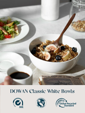 DOWAN white ceramic bowls with smooth edges for everyday use.