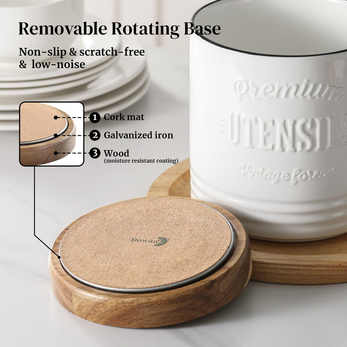 DOWAN white ceramic utensil crock used as a multifunction storage piece