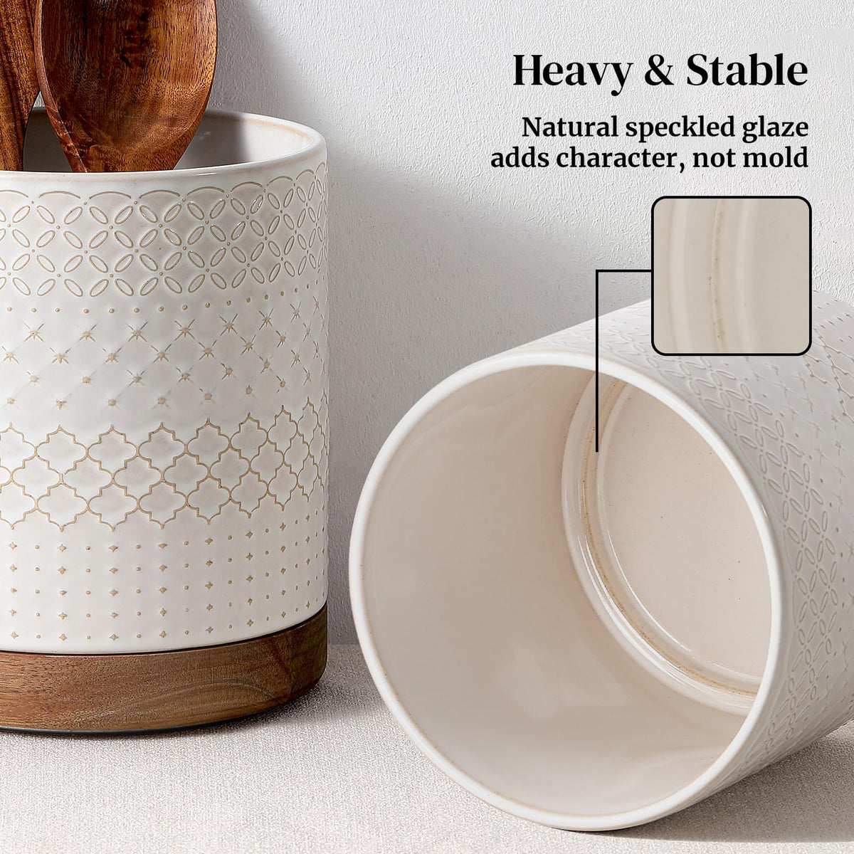DOWAN white embossed design adds farmhouse charm to the kitchen.