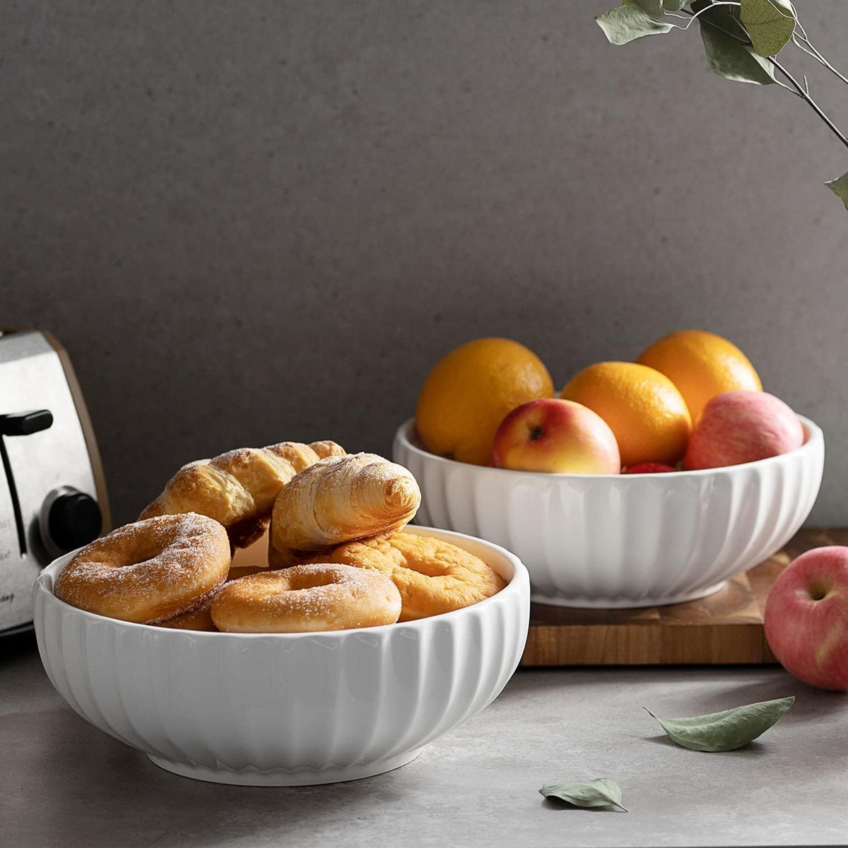 DOWAN white porcelain serving dishes set for everyday use.