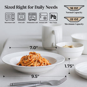 White porcelain bowls with a wide rim, easy to carry hot servings.