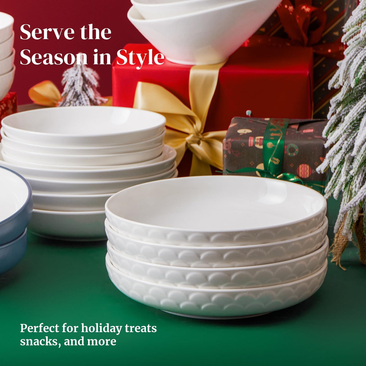 DOWAN elegant white bowl with wave décor for any table