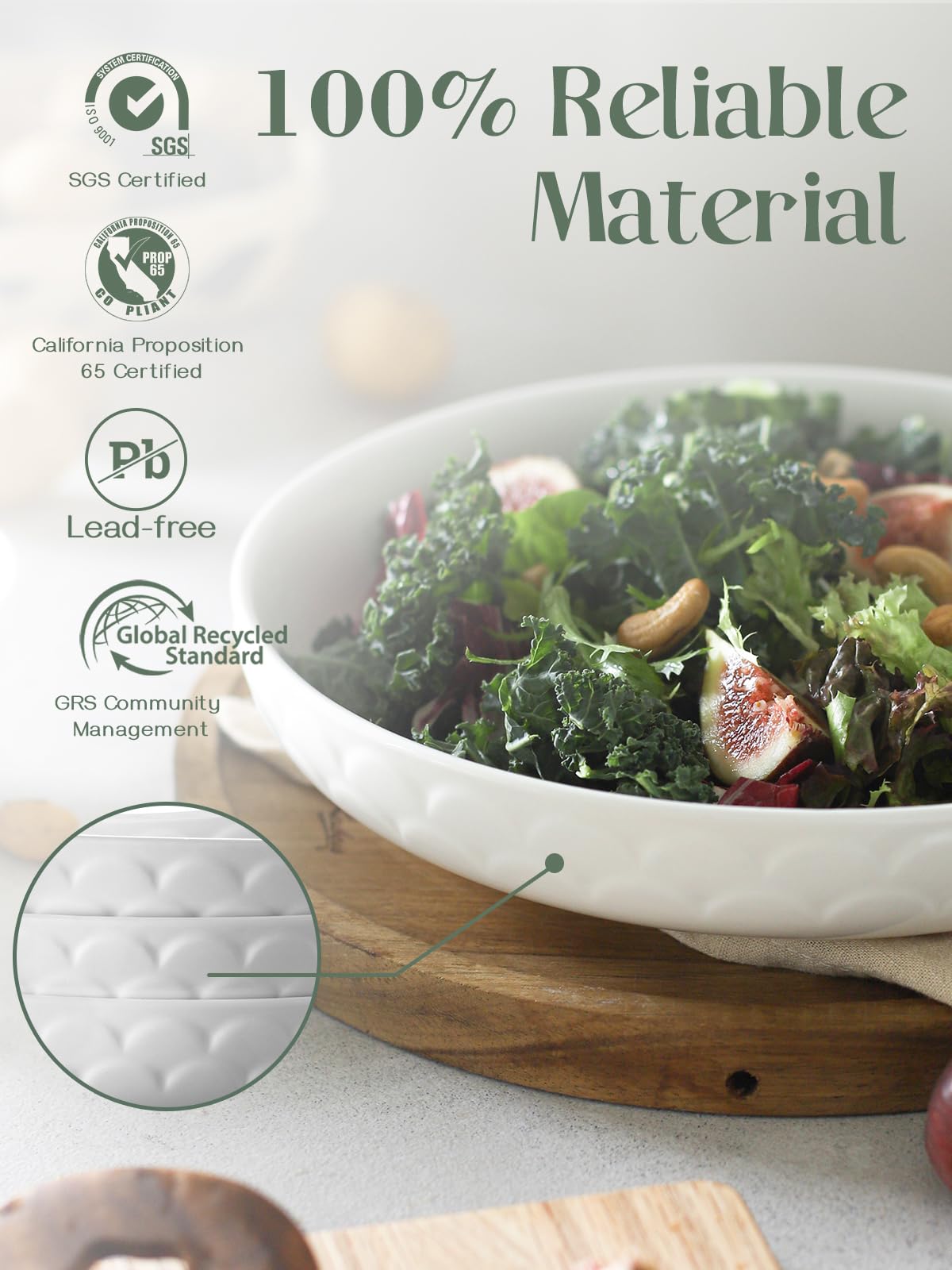DOWAN wide shallow salad bowl ideal for pasta, salad, and soups