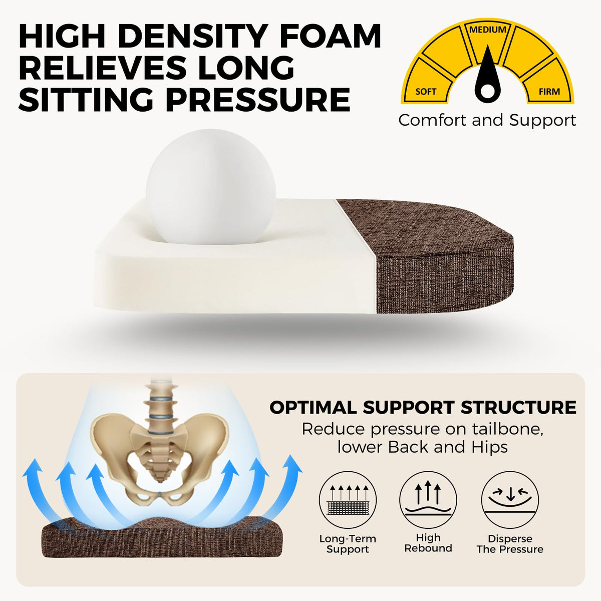 Downluxe cushion with ties and silicone bottom stays in place during meals.