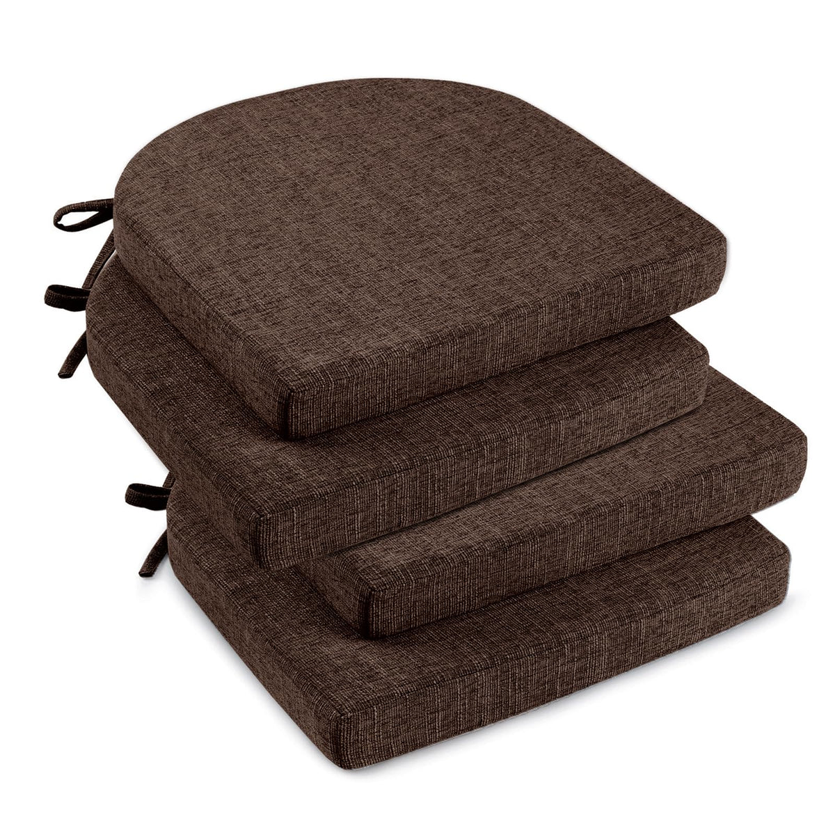 Downluxe brown dining chair cushion top view highlighting soft foam comfort for meals.