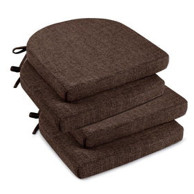 Downluxe brown dining chair cushion top view highlighting soft foam comfort for meals.