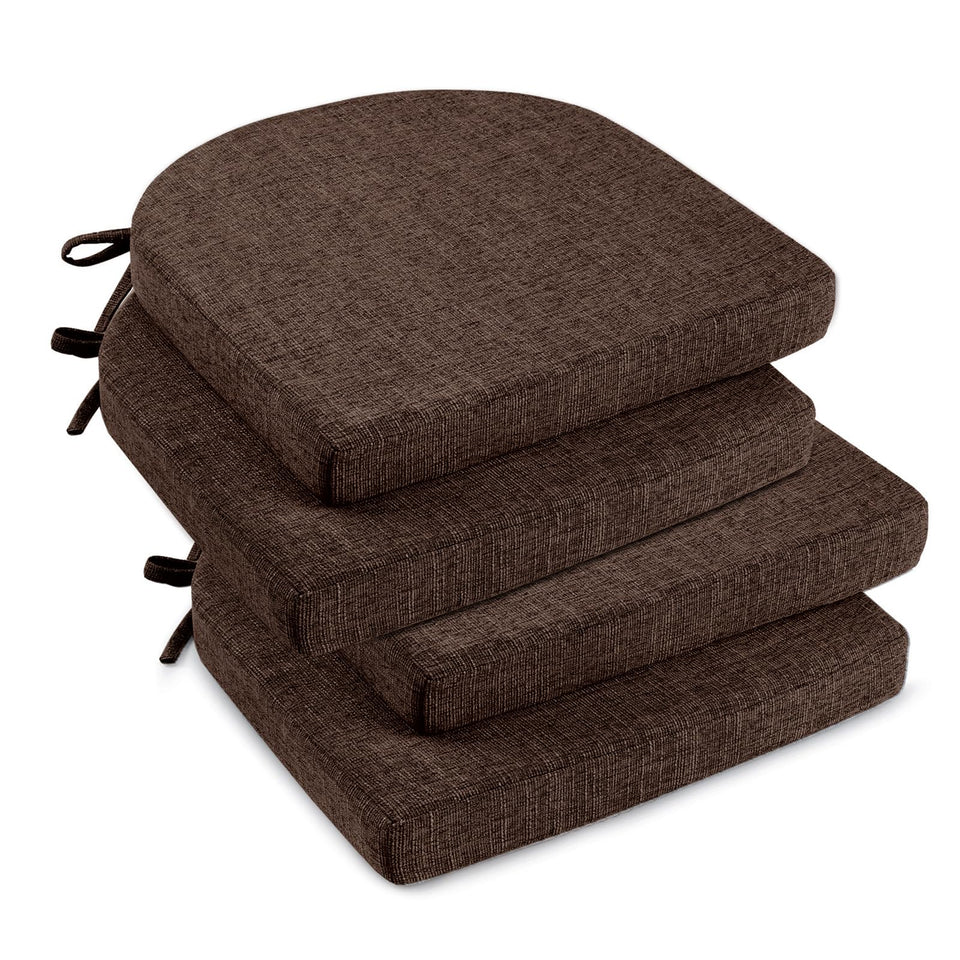 Downluxe brown dining chair cushion top view highlighting soft foam comfort for meals.