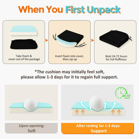 Downluxe cushions with attached ties secure to chair backs during use