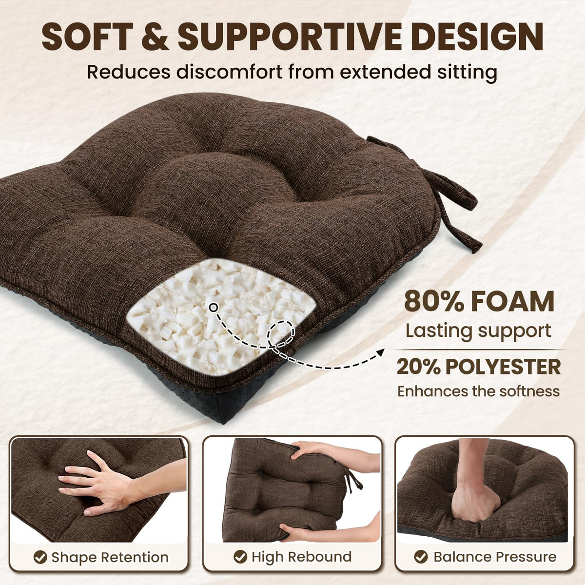 Downluxe cushions with attached ties ensure a secure fit