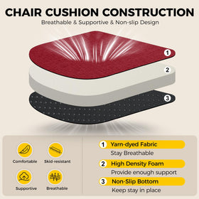 Downluxe cushion with ties and non-slip backing keeps seats in place.