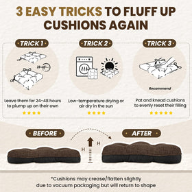 Cushions ship vacuum-packed and recover shape within 24–48 hours