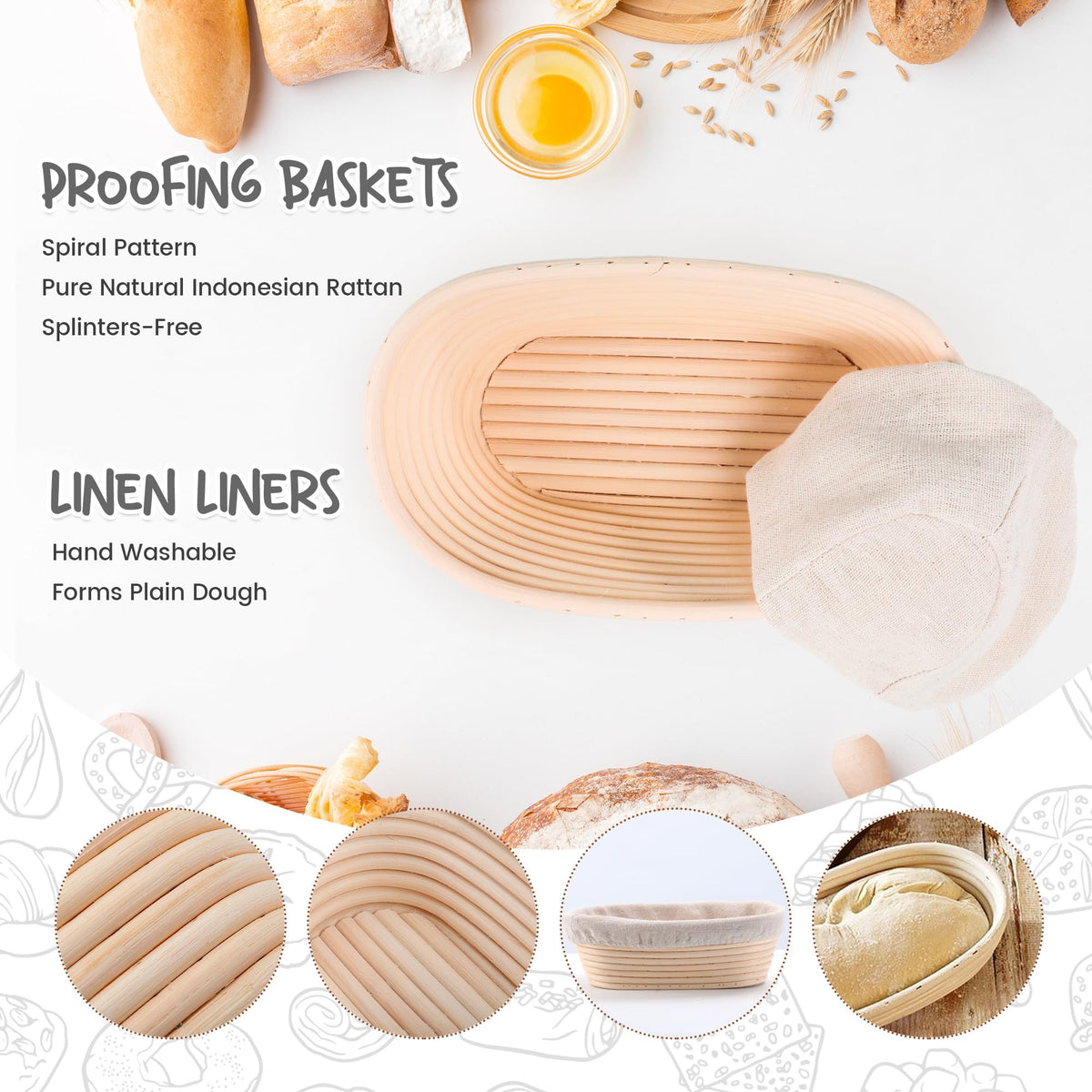 DOYOLLA bread proofing basket liners provide slip-free lining to support dough.