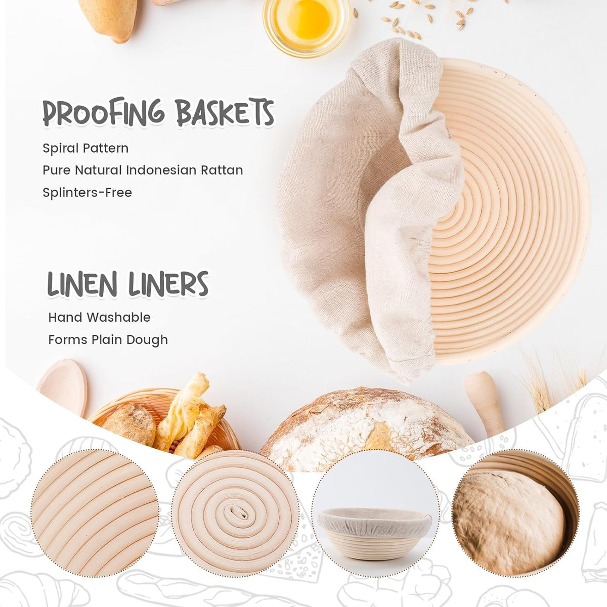DOYOLLA bread proofing basket round 8.5in supports even rise for bakery-style loaves