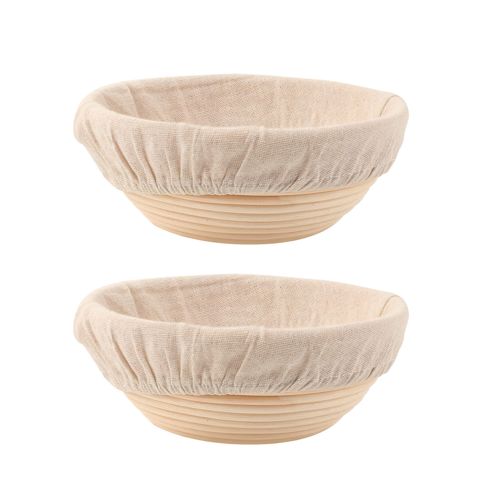 DOYOLLA bread proofing baskets 8.5-inch round with natural rattan texture for authentic shaping.