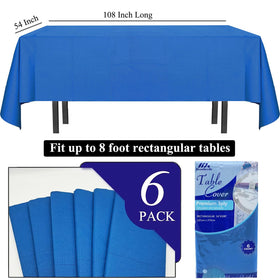 Dozobeede disposable blue tablecloth rolled for easy cleanup after event.