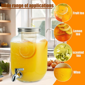 DQAXP 1-gallon glass dispenser with ice cylinder keeps drinks cold.