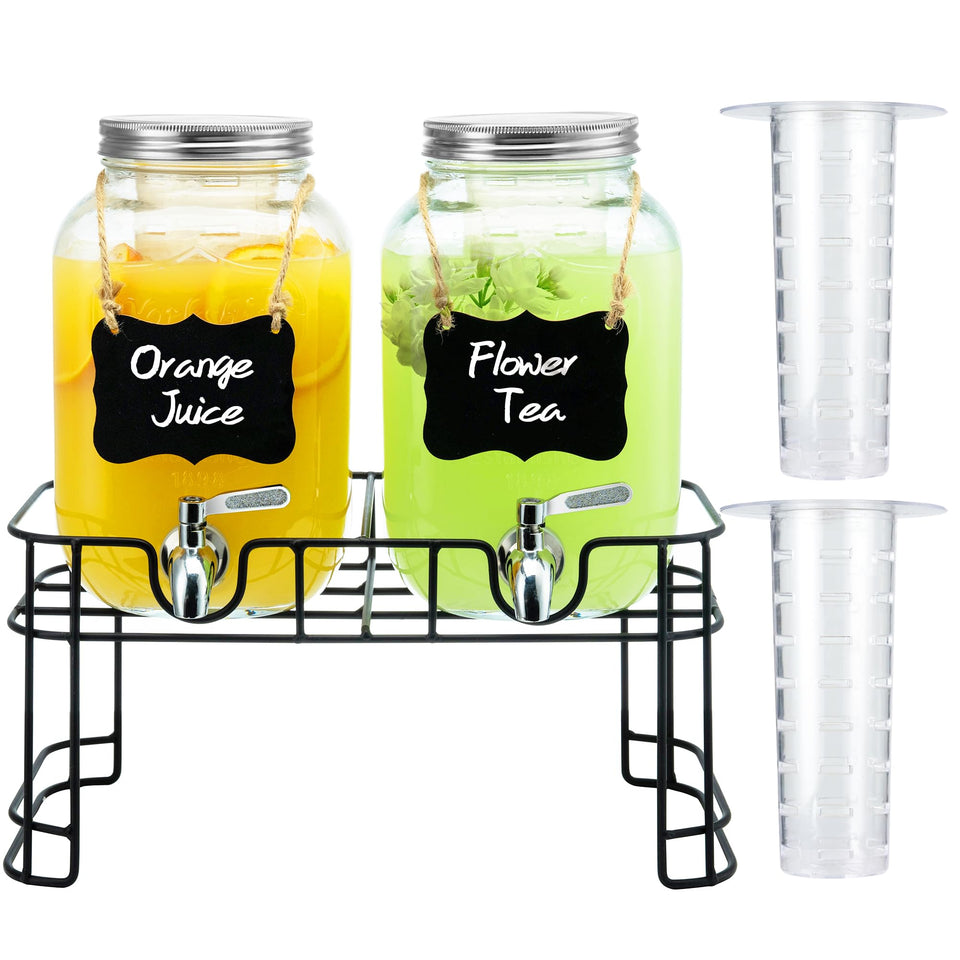 DQAXP 1-gallon glass dispenser on a stand for elegant party presentation.