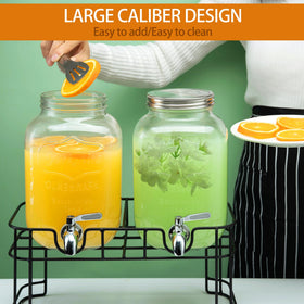DQAXP glass dispenser showcasing colorful juices with clear visibility.