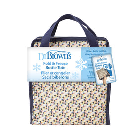 Dr Brown's Fold & Freeze tote front view in multicolor geometric design for on-the-go storage