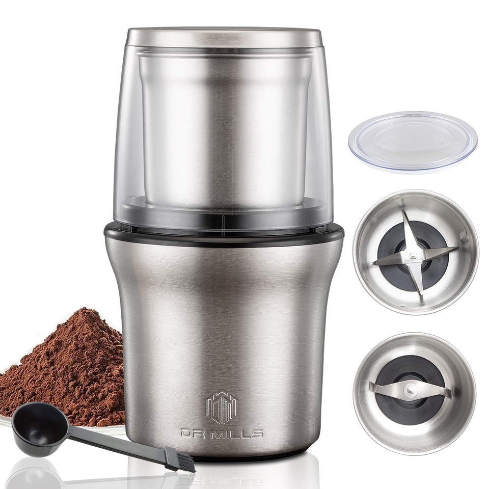 DR MILLS DM-7412M grinder displaying coffee beans for a fresh aroma and precise grind.