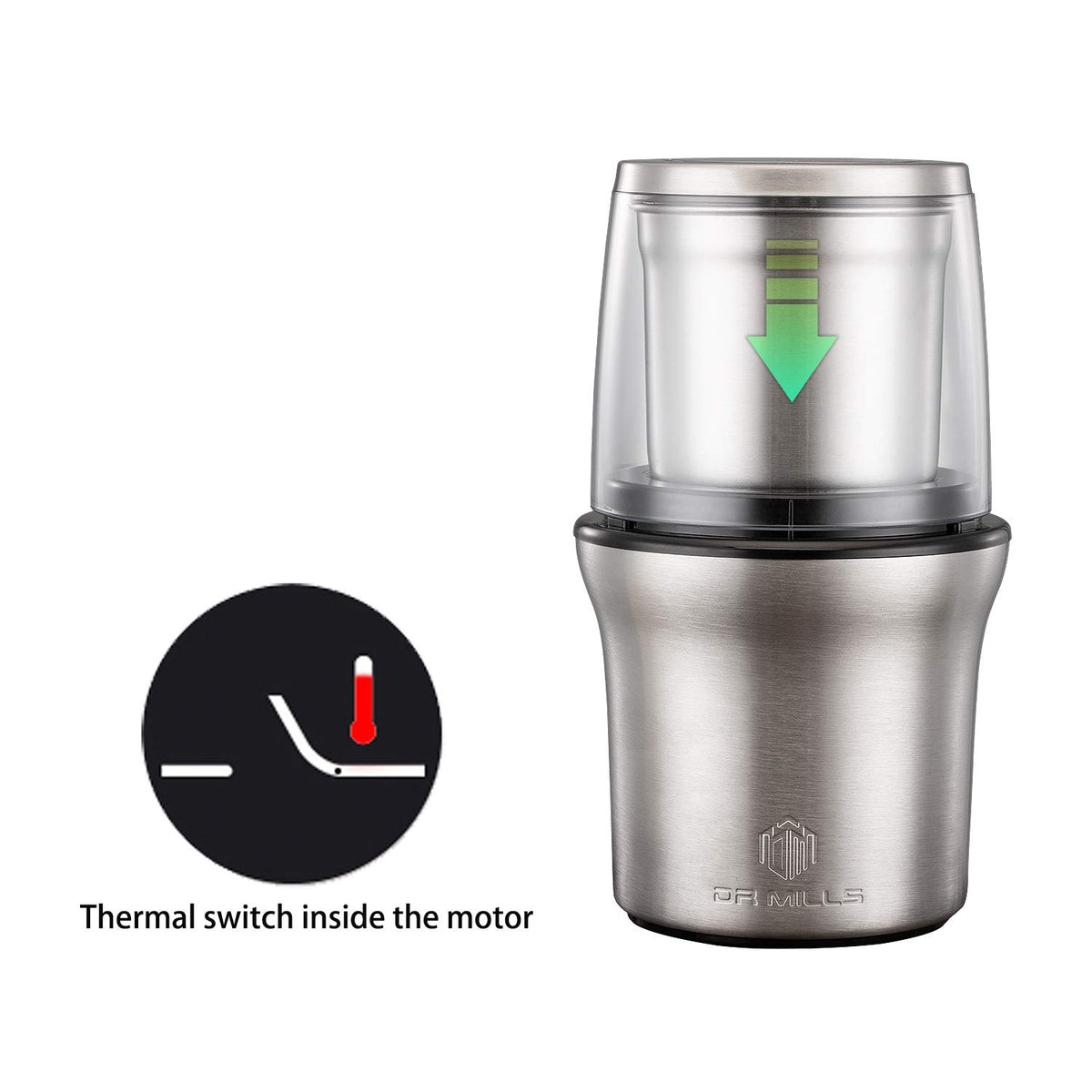 DR MILLS DM-7412M removable stainless cups for easy cleanup.
