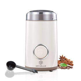 DR MILLS DM-7441W coffee grinder with whole beans ready to grind for fresh coffee.