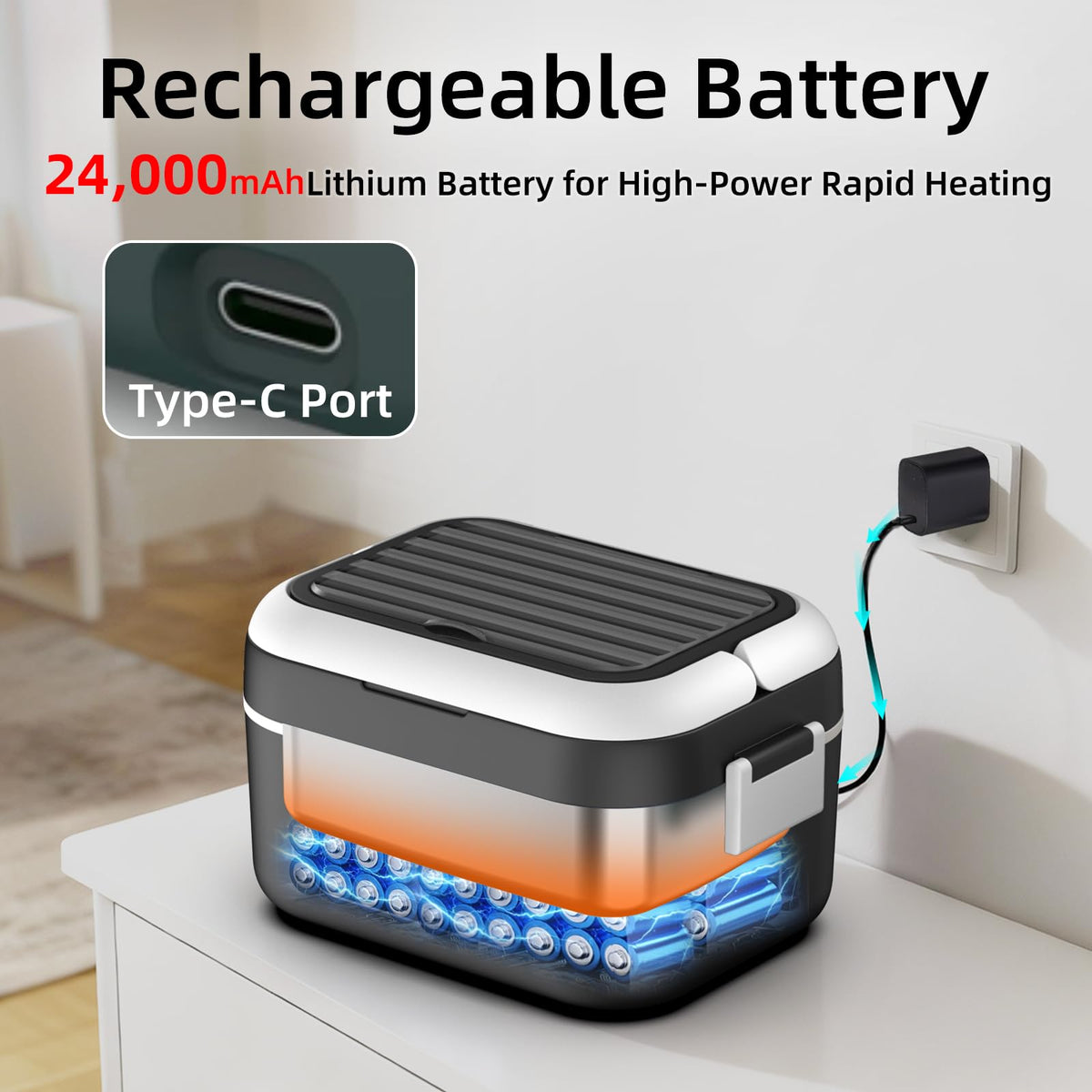 Drafin 24000mAh battery powers heat without cords for travel.