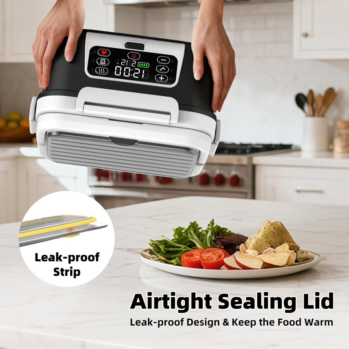 Drafin adjustable temperature and timer tailor heating to foods.