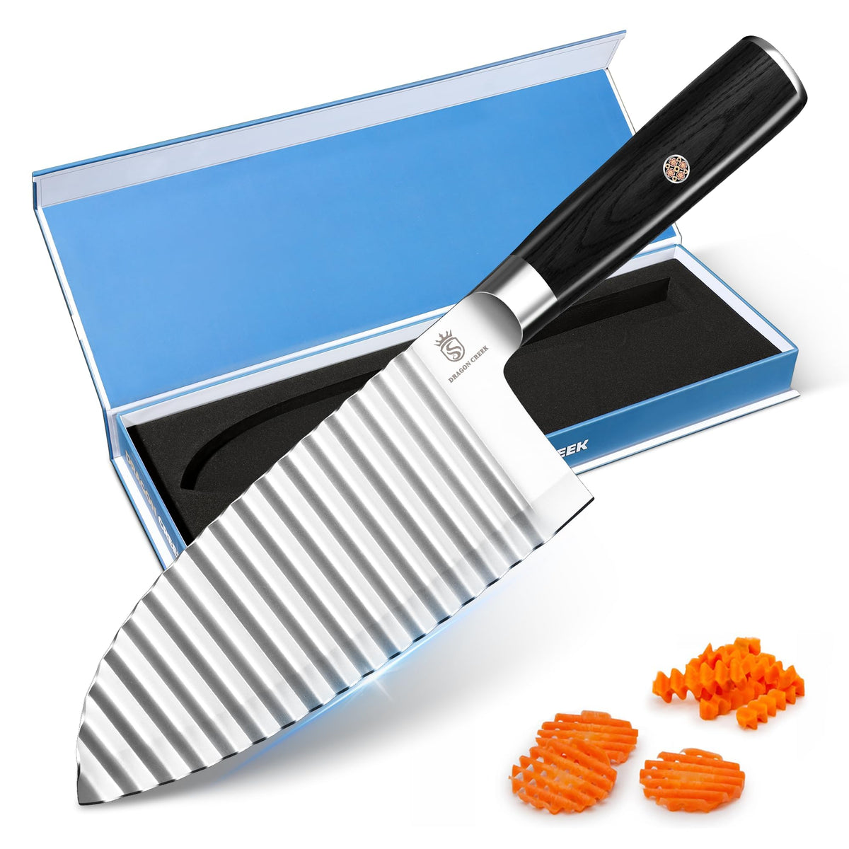 Dragon Creek Crinkle Cutter blade with wave design for textured potato slices.