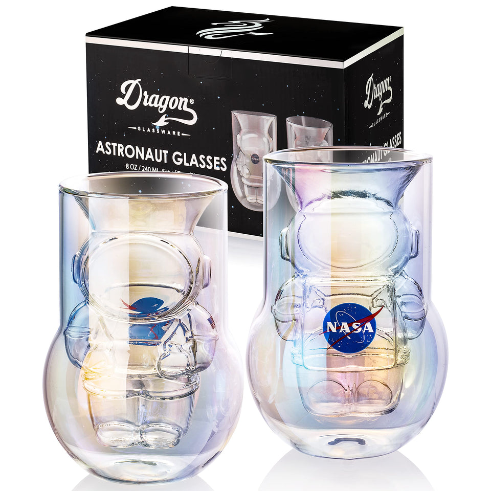 Dragon Glassware NASA glasses iridescent 7oz set of 2 for stylish space-themed drinks