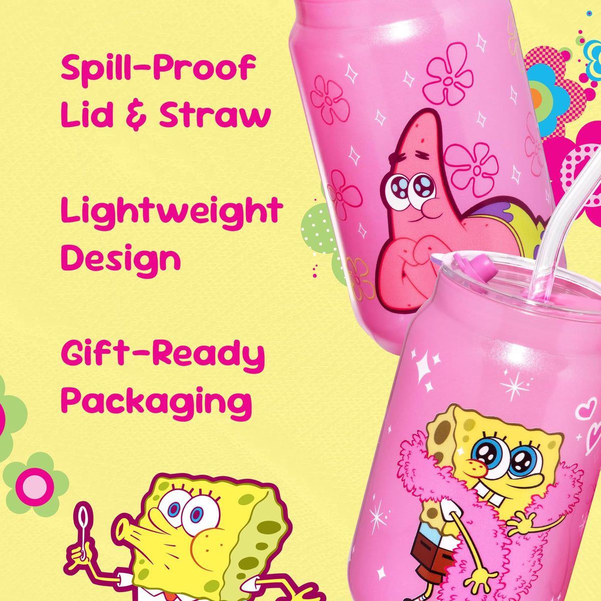 Dragon Glassware SpongeBob desk coffee tumbler with straw and lid.