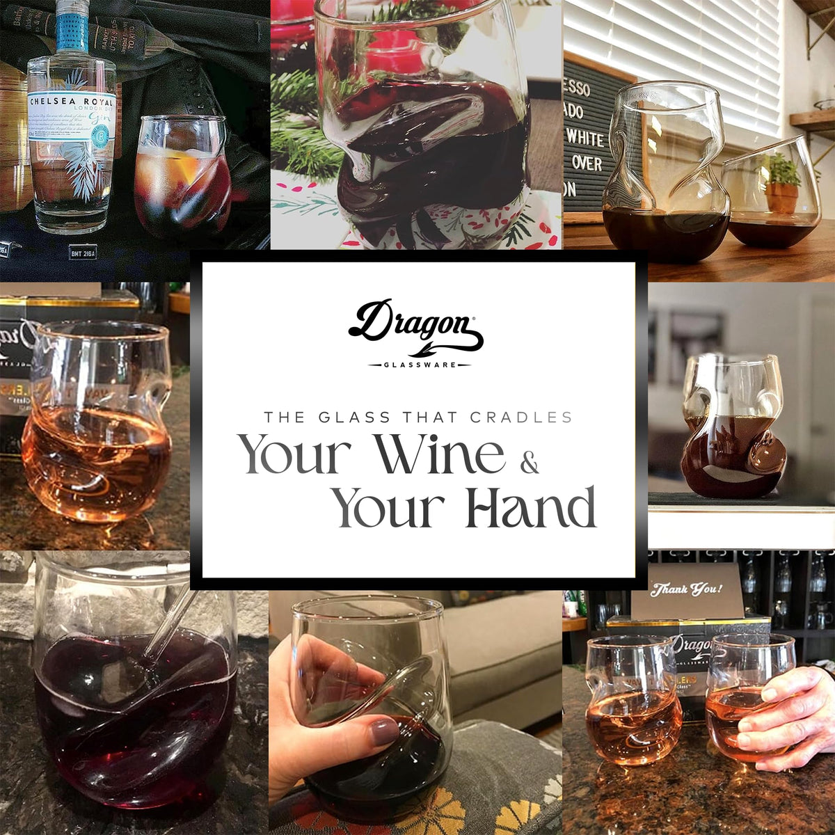 Dragon Glassware stemless wine glasses set on table, ready for dinner parties.