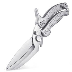 DRAGON RIOT poultry shears blade closeup shows a sharp micro-serrated edge for precise cuts.