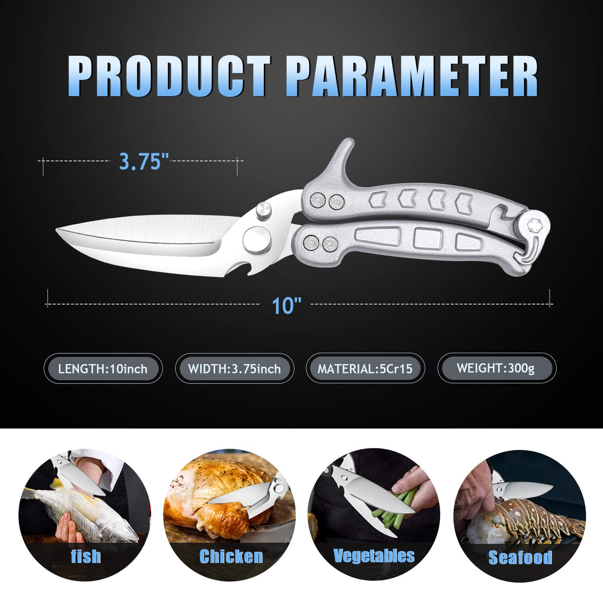 DRAGON RIOT shears feature built-in bottle opener for quick access during cooking.