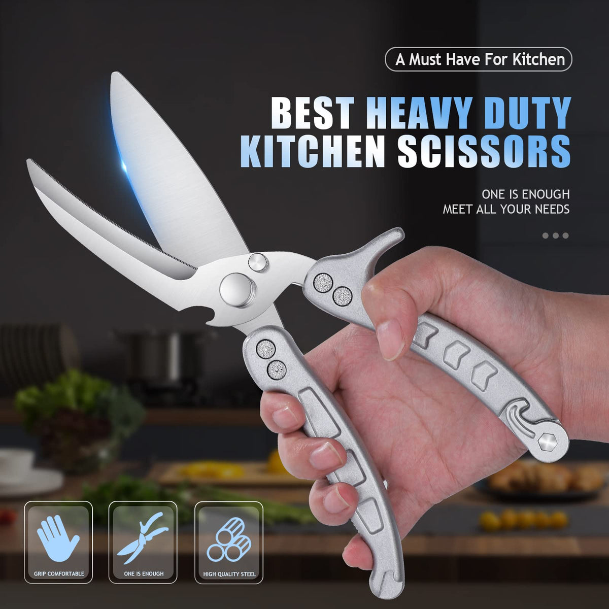 DRAGON RIOT heavy duty shears ergonomic handles offer comfortable grip during prep.