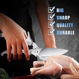 DRAGON RIOT poultry shears micro-serrated blade for steady slicing on meat.