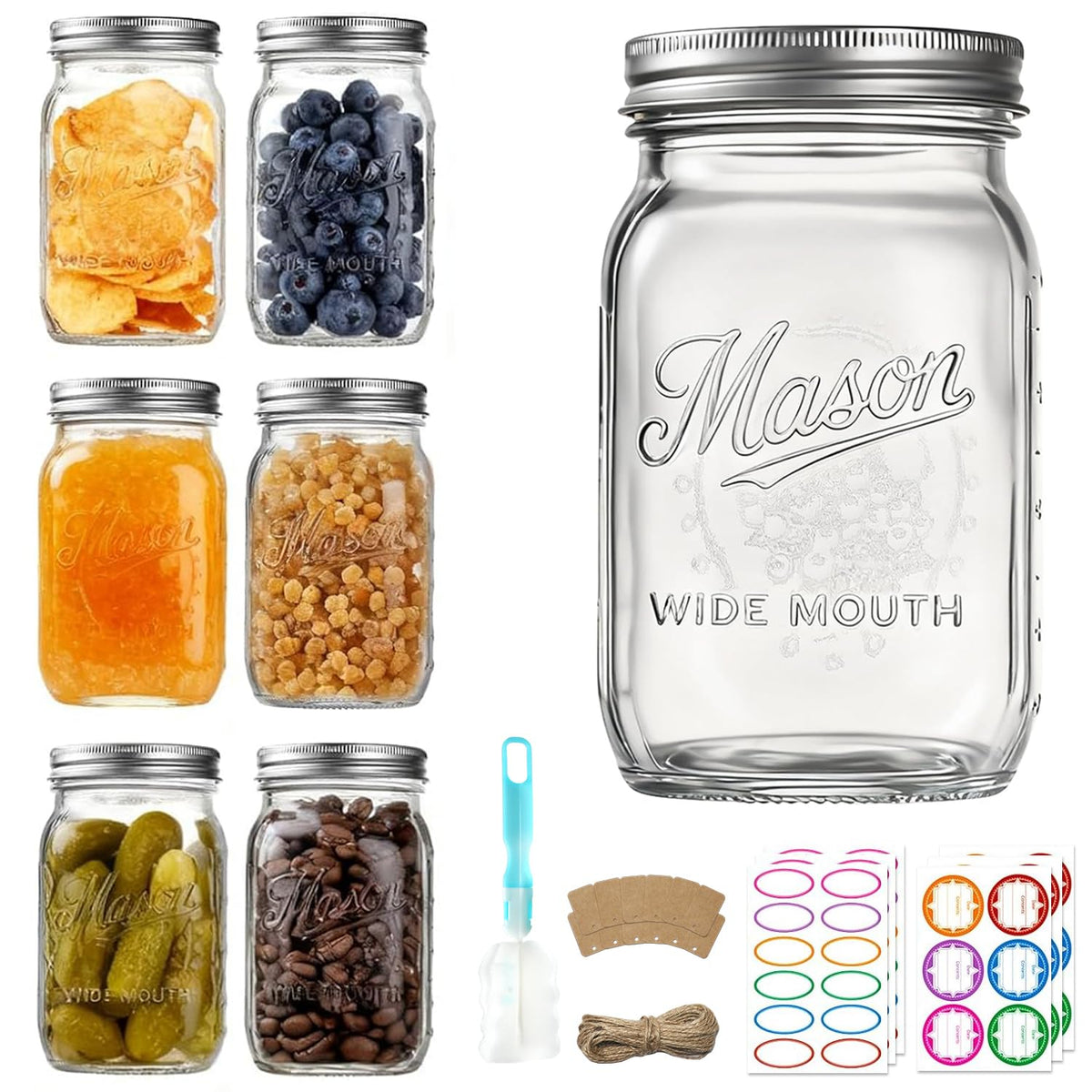 Dralaw 32oz mason jar set with wide mouth for easy canning and storage