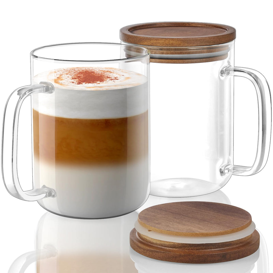 DRASTAR clear glass mug with handle shows latte art clearly.