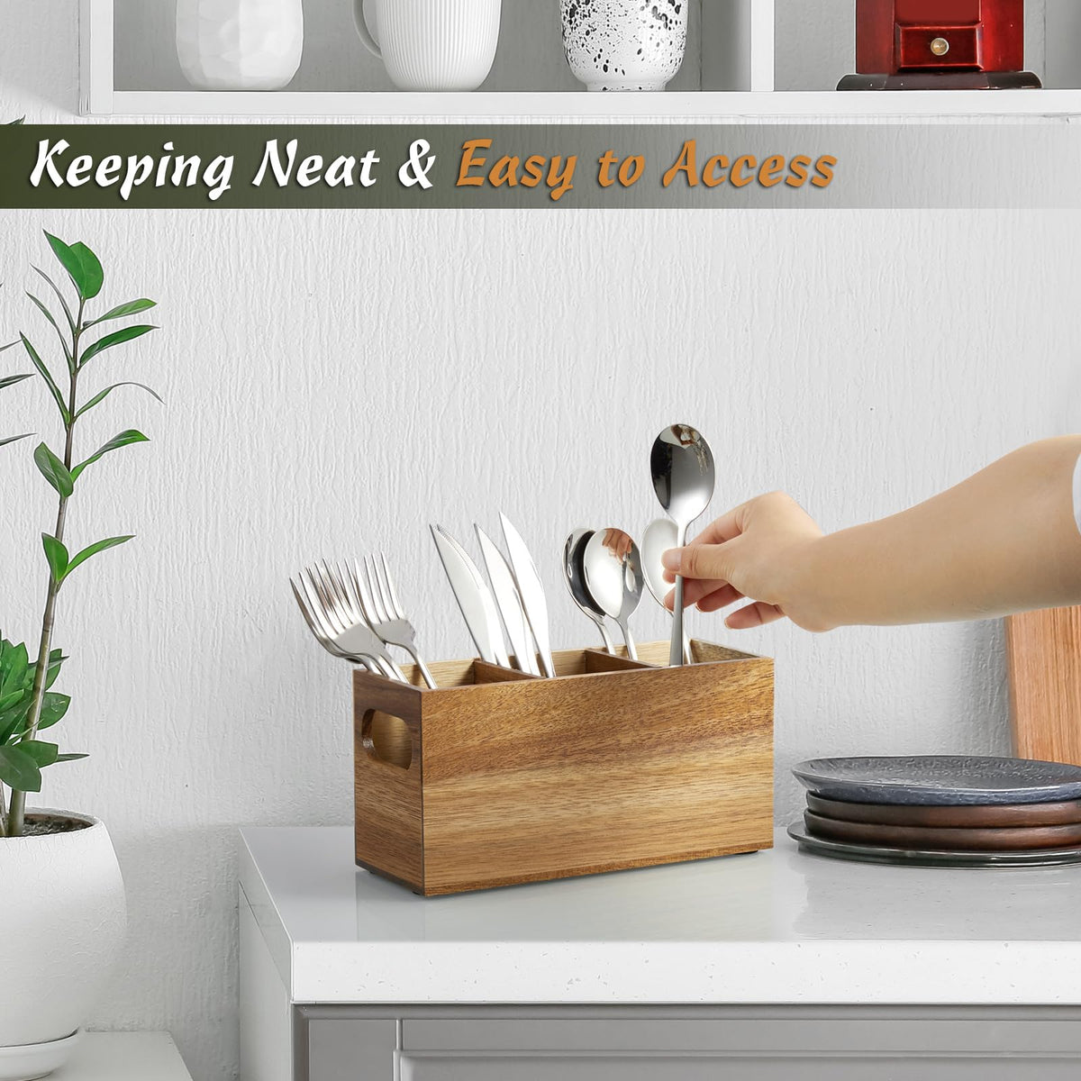 DRASTAR countertop organizer with removable dividers simplifies cleaning and reconfiguration.