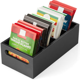 DraStar pantry organizer wooden caddy with four slots for tidy pantry storage.