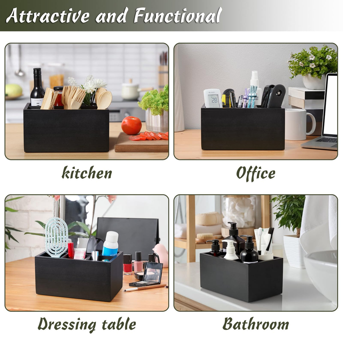 DRASTAR handmade wooden caddy with a soft felt bottom protects surfaces.