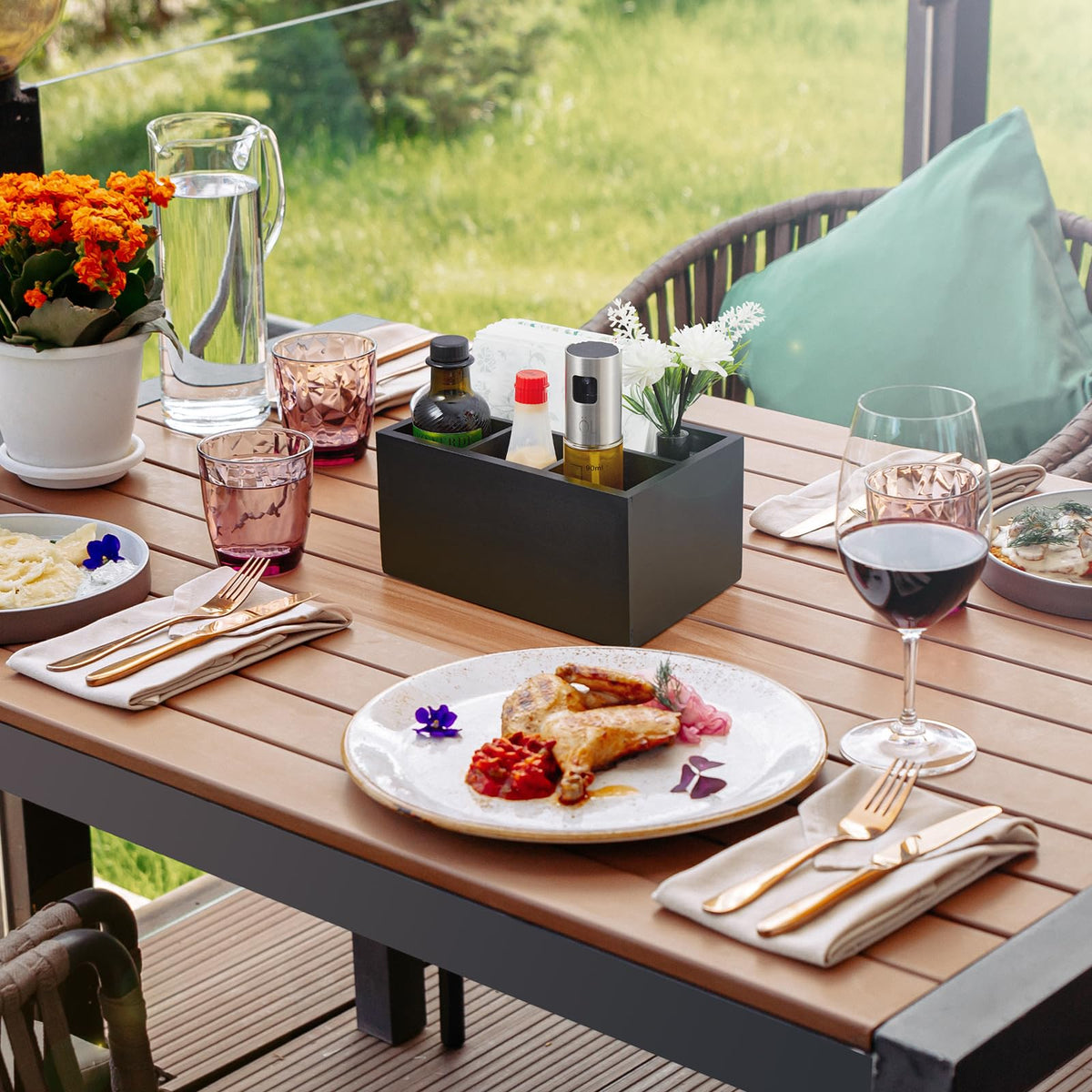 DRASTAR caddy keeps remotes and crafts organized on desks and tables.